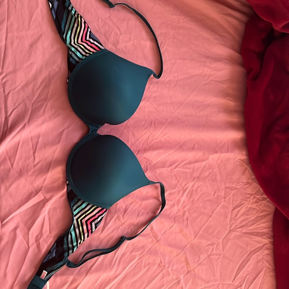Pink Victoria Secret Emerald Green and rainbow 36B push-up Bra